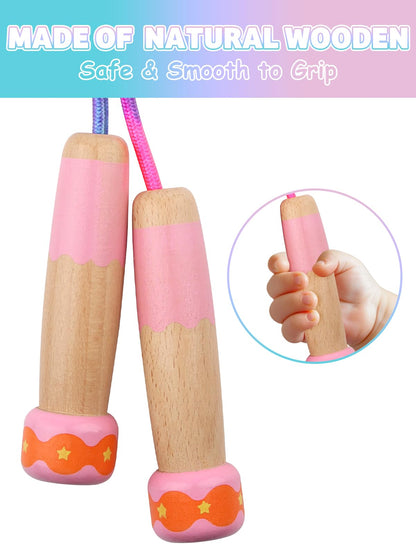 Jump Rope for Kids, Lorvain Adjustable Skipping Rope, Kids Jump Ropes with Wooden Handle for Girls Boys, Weighted Jumping Ropes for Fitness Workout Exercise Outdoor Fun Activity