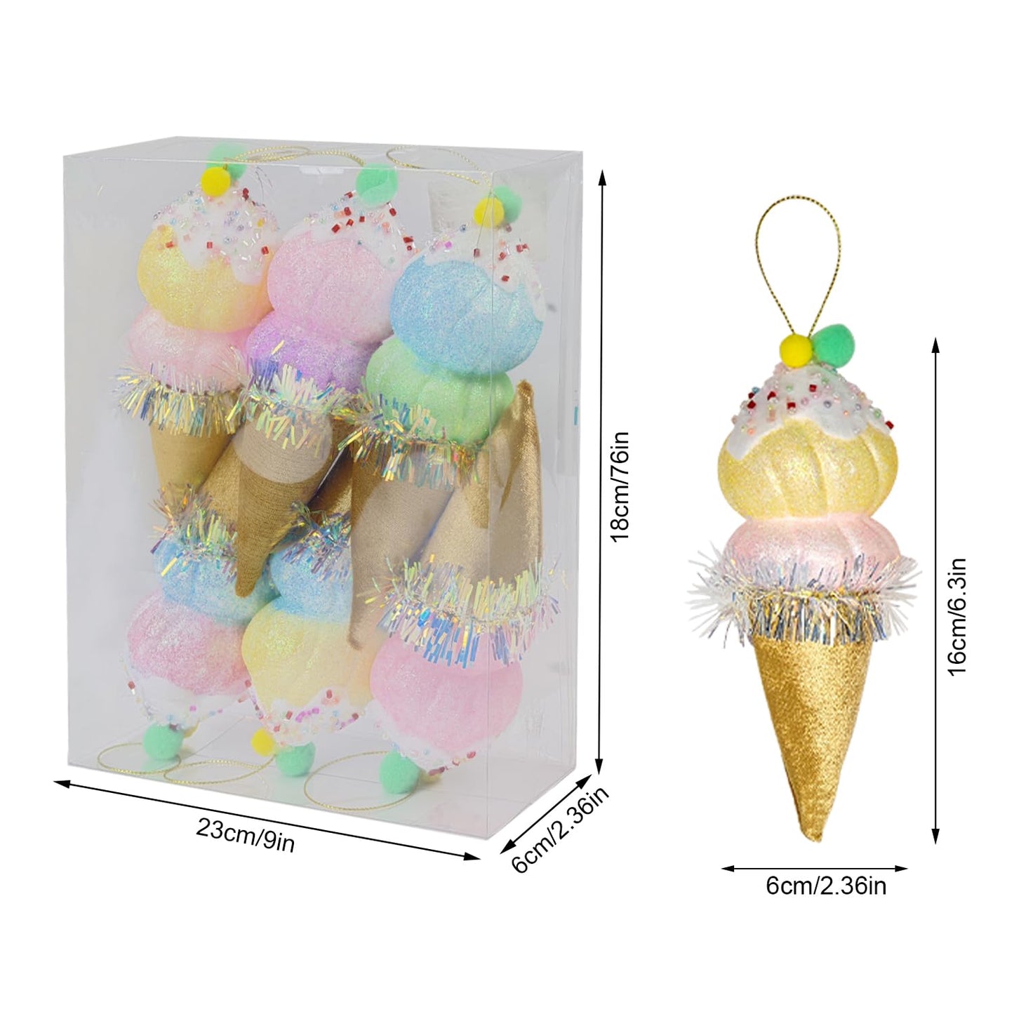 LANGXUN 6pcs Ice Cream Candy Land 2025 Xmas Birthday Party Suppiles Decoration, Hanging Candy Cane Christmas Tree Décor, Christmas Decorative Hanging Ornaments Crafts