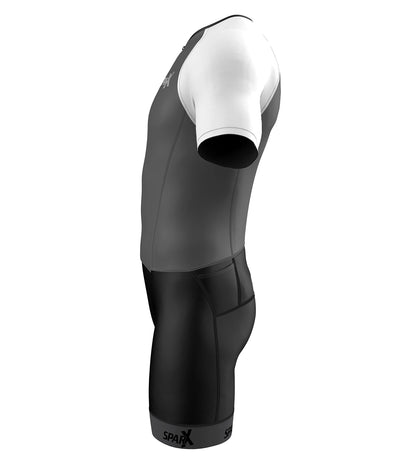 Sparx Mens Elite Aerosuit Triathlon Suit Mens Short Sleeve Tri Suit Skinsuit (Gray, Medium)