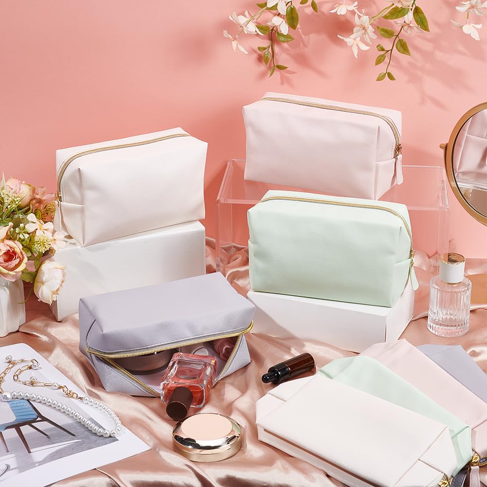 INTERWARM 12Pcs 4 Color Makeup Bag PU Leather Cosmetic Pouch, Bridesmaid Makeup Bags Bulk Zipper Cosmetic Pouch Waterproof Small Portable Toiletry Bag for Women Travel Wedding Party Favors
