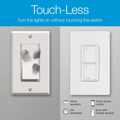 Lutron Caseta Smart Switch 3-Way Kit, with Pico Remote, Wallplate, Wall Bracket for LED Lights and Fans, 5 Amp, Neutral Required, P-PKG1WS-WH