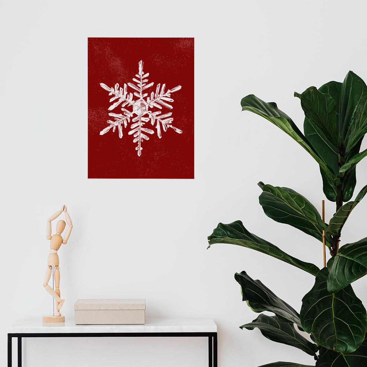 BIWSHA Winter Decor, Christmas Snowflake Wall Art, Snowflake Decorations Wall Print, Red Christmas Canvas Wall Art Decor for Home Living Room Bedroom 11×14 Inch