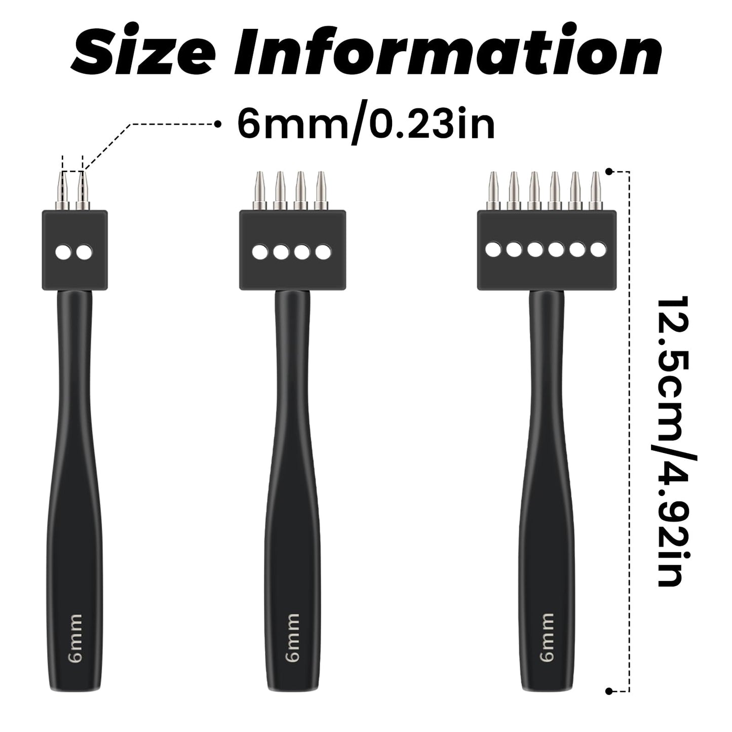 DIUDUS Leather Hole Punch, Prong Punch Tool 6mm 2/4/6 Lacing Stitching Punch, Round Hole Prong Stitching Chisel Set Leatherworking Tools for Leathercraft