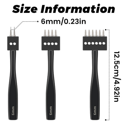 DIUDUS Leather Hole Punch, Prong Punch Tool 6mm 2/4/6 Lacing Stitching Punch, Round Hole Prong Stitching Chisel Set Leatherworking Tools for Leathercraft