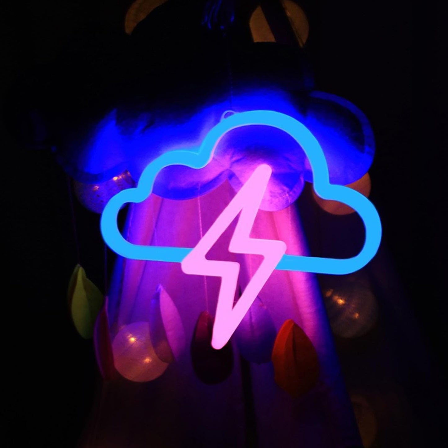 RLQXSYS LED Lightning Cloud Neon Light, Dual Power USB/Battery Wall or Desktop Decor for Home, Office, Bar, Party, Wedding & Christmas
