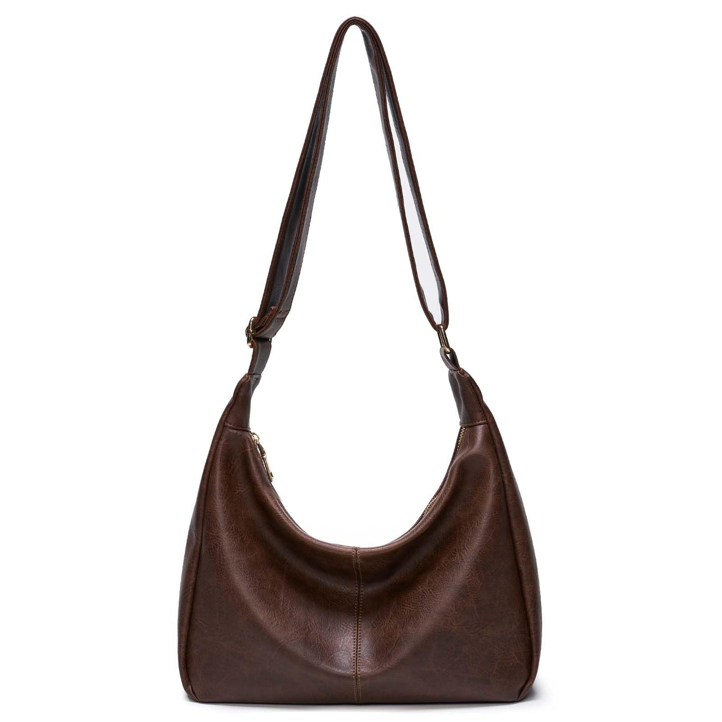 Purses for Women Slouchy Shoulder Bag Hobo Bag Soft Vegan Leather Adjustable Wide Strap Crossbody Tote Multi Pocket Handbags (Brown)