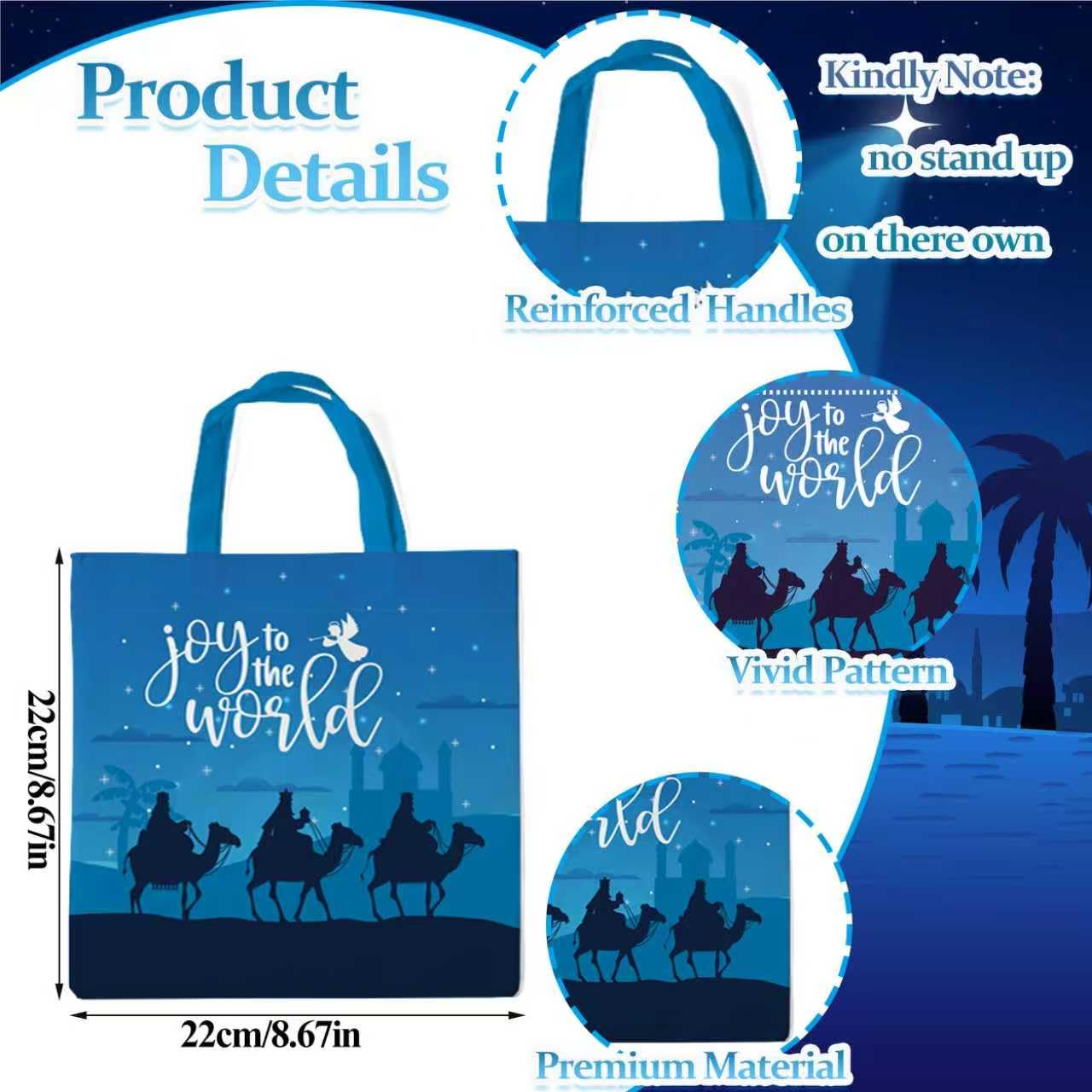 Lyosehy 12PCS Christmas Nativity Non Woven Bags Merry Christmas Goodie Bags Bulk with Handle Joy to the World Party Treat Bags for Jesus Holiday Theme Birthday Party Supplies Decorations