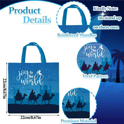 Lyosehy 12PCS Christmas Nativity Non Woven Bags Merry Christmas Goodie Bags Bulk with Handle Joy to the World Party Treat Bags for Jesus Holiday Theme Birthday Party Supplies Decorations