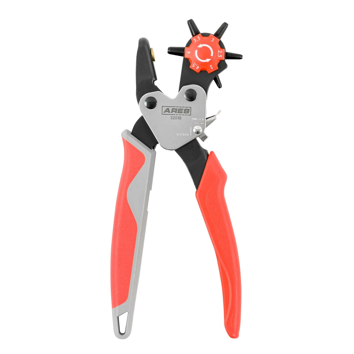 ARES 32016 – Professional Hole Puncher – Heavy Duty Leather Punch Plier Tool for Belts, Watch Bands, Saddles, Shoes, and More – Heavy Duty Rotary Punch Tool for DIY Home Craft