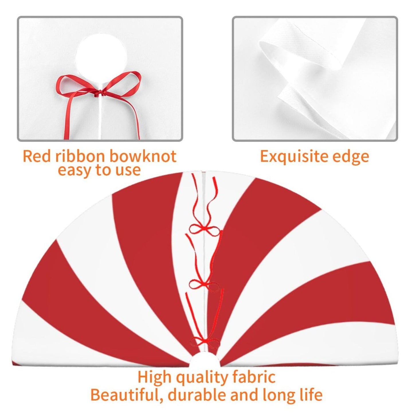 Swirl Christmas Tree Skirt 36 Inch Sweet Candy Cane Red and White Mat Funny Party Holiday Festive Decor Supplies for Home Occasion Ornament Decorations