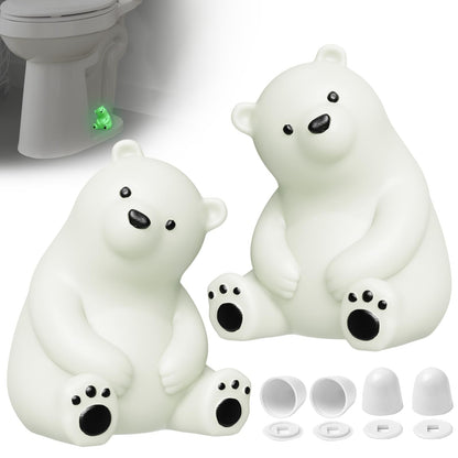 MENNTY Polar Bear Toilet Bolt Covers Decorative, Glow in the Dark Toilet Bolt Caps, 2 PCS Cute PLA Toilet Caps for Bottom of Toilet – Hide Rusty Bolts, Easy Push-On Fit
