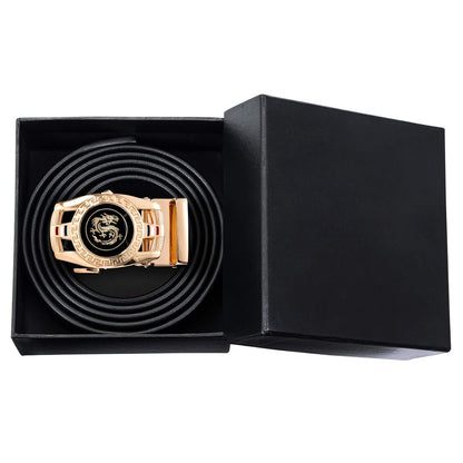 Dubulle Ratchet Belt Gold Dragon Sign Fashion Automatic Buckle Adjustable sliding Ratchet Strap Business Wedding Trim to Fit