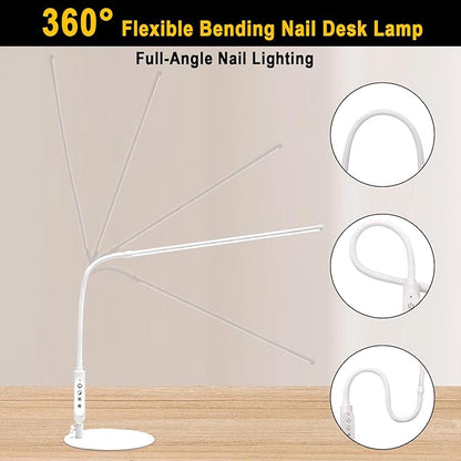 CGBE Led Desk Lamp: 360° Adjustable Nail Light for Desk with 3 Color Modes 5 Brightness, 23.6-Inch Nail Lamp for Desk for Salon Manicurist Tattoo Crafts Sewing Work Reading Game