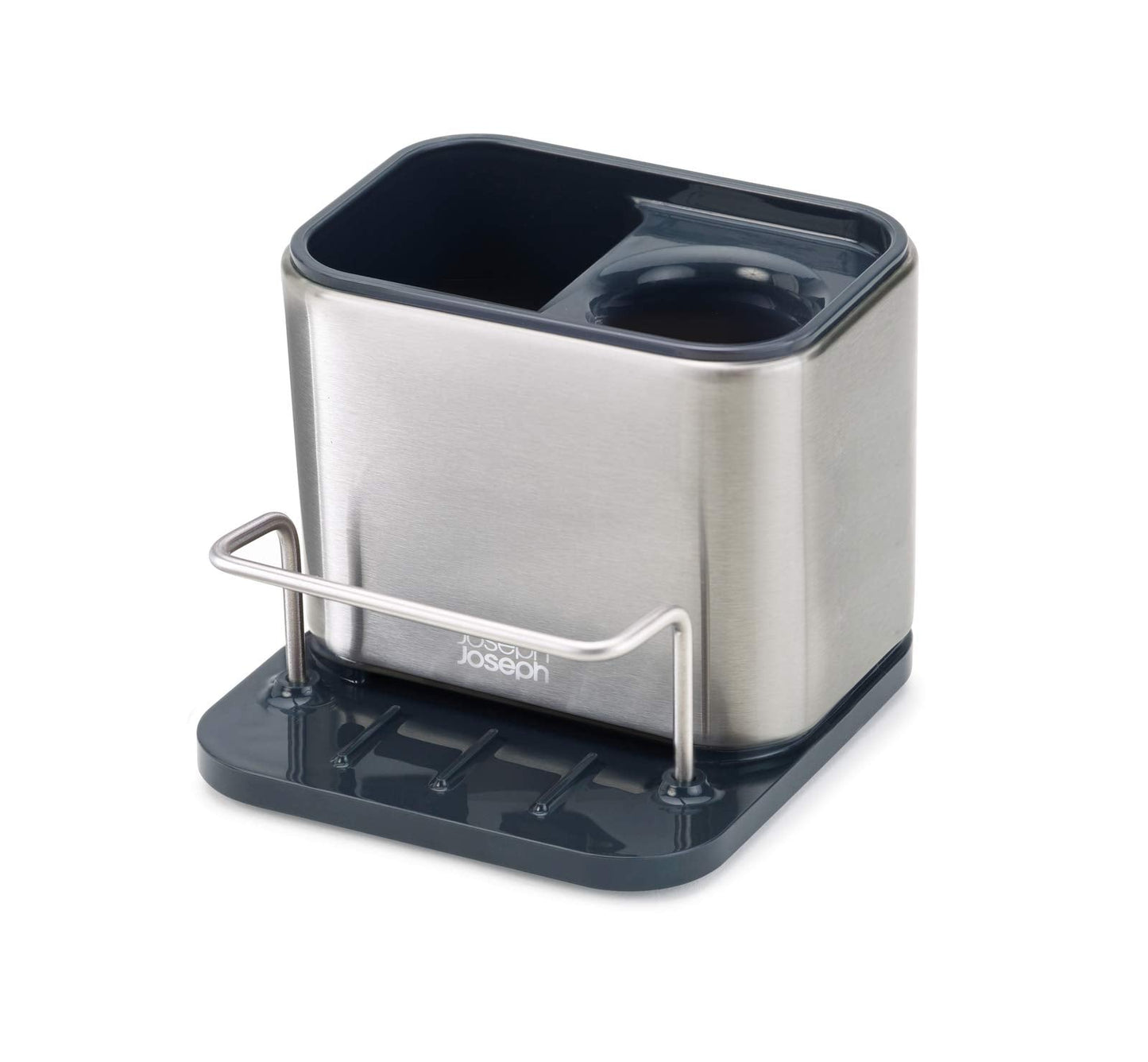 Joseph Joseph Surface Sink Caddy Stainless Steel Sponge Holder Organizer Tidy Drains Water for Kitchen, Small, Silver