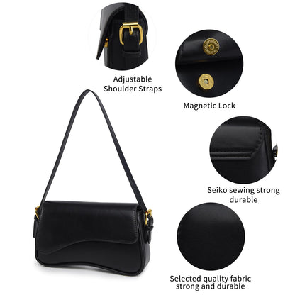 Shoulder Bag for women Clutch Purse Handbag PU Leather Tote Bag with 2 Removable Straps and Zipper Closure Crossbody Bags (A-Black)