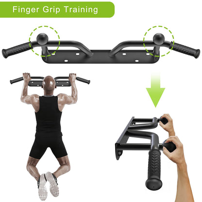 Kipika Heavy Duty Wall Mounted Pull Up Bar, Ball Finger Grip Training, 1 3/10" Durable Steel Tubing, 5 Hand Grip, 38" Wide, 6" Wall to Bar Spacing, More Stable 6 Hole