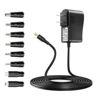 ZOZO 10W 5V 2A AC/DC Adapter Replacement 5Volt 2Amp Power Adapter Cord Charger Multi Tips for Tablet Webcam Router Toys Recorder TV Box USB Hub Bluetooth Speaker and More DC 5V Devices
