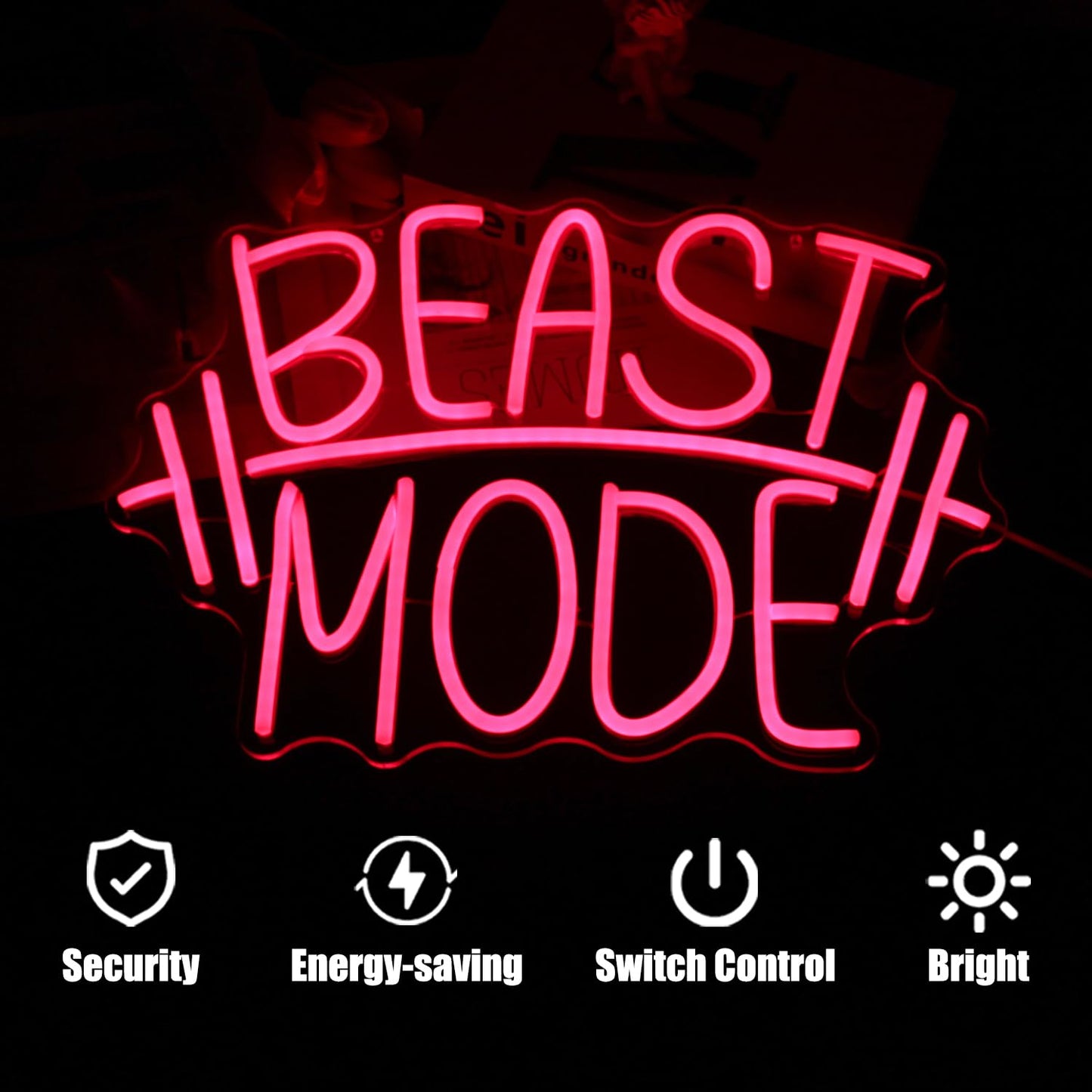 CKTBLEY Beast Mode Neon Signs for Wall Decor Red Letter LED Neon Light Gym Neon Sign Barbell LED Neon Lights Signs Dumbbell Neon Wall Sign for Bedroom Gym Sports Room Fitness Club Decor
