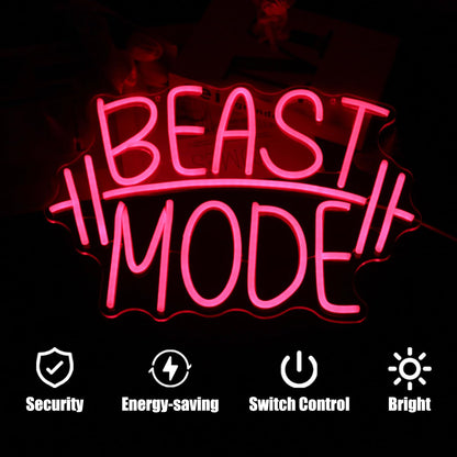 CKTBLEY Beast Mode Neon Signs for Wall Decor Red Letter LED Neon Light Gym Neon Sign Barbell LED Neon Lights Signs Dumbbell Neon Wall Sign for Bedroom Gym Sports Room Fitness Club Decor