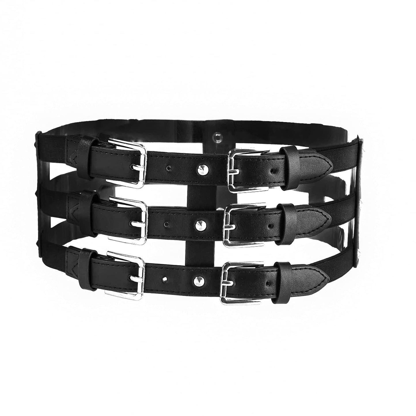 MILAKOO PU Leather High Waist Belt Wide Elastic Stretch Corset Cinch Waistband with Alloy Buckle