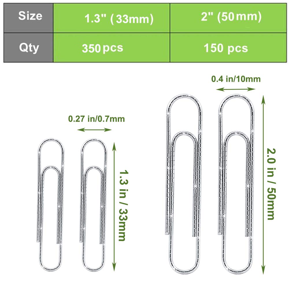 Vinaco Paper Clips Non Skid, 500PCS Medium and Jumbo Paper Clips (1.3 inch & 2.0 inch), Durable & Rustproof, Coated Paperclip Great for Office School and Personal Use