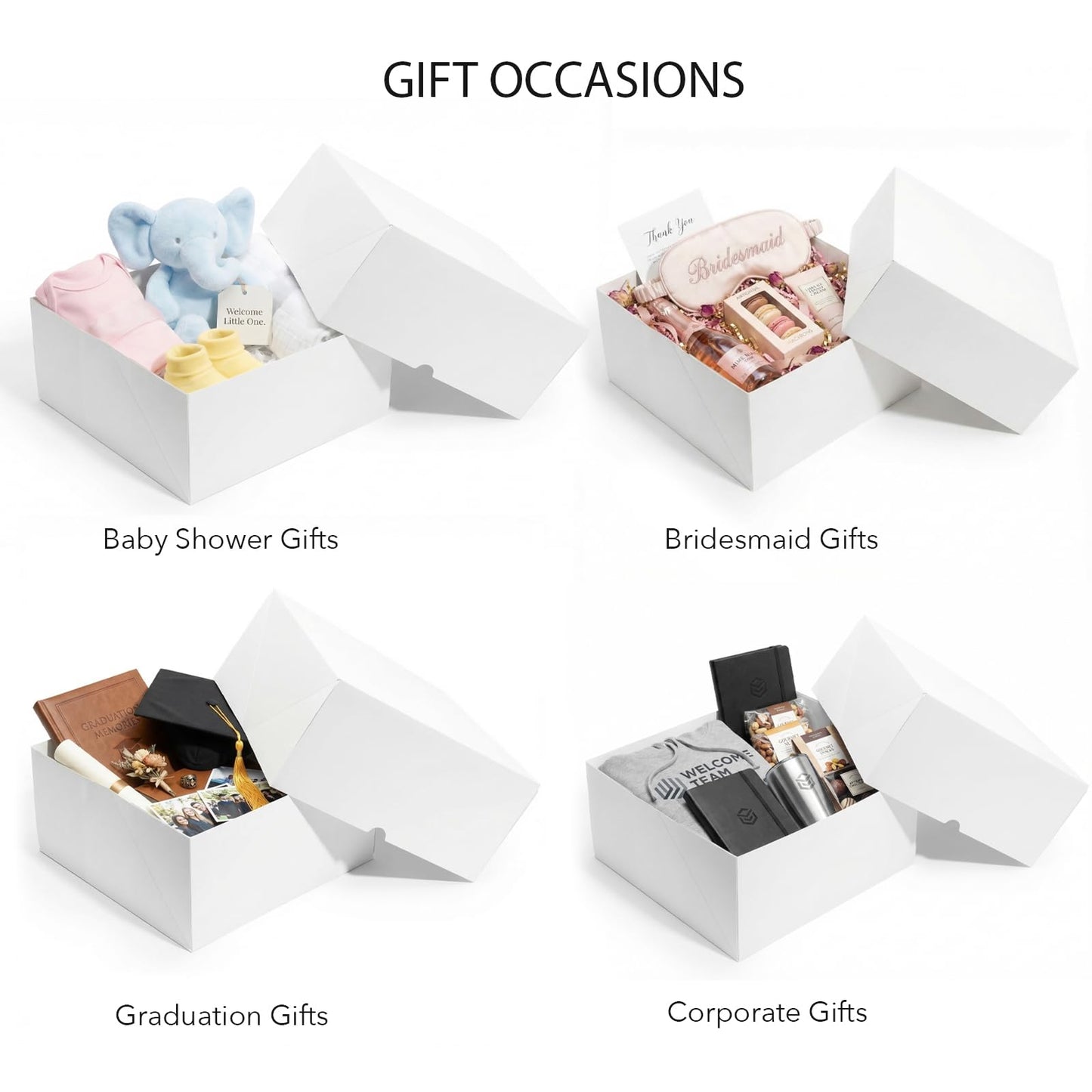 UnicoPak 10x10x5 Inches White Gift Boxes with Lids for Presents, 10 Pack Large Gift Boxes, Sturdy Cardboard Bridesmaid Proposal Box for Wedding, Baby Shower, Graduation, Corporate Gifts, Christmas
