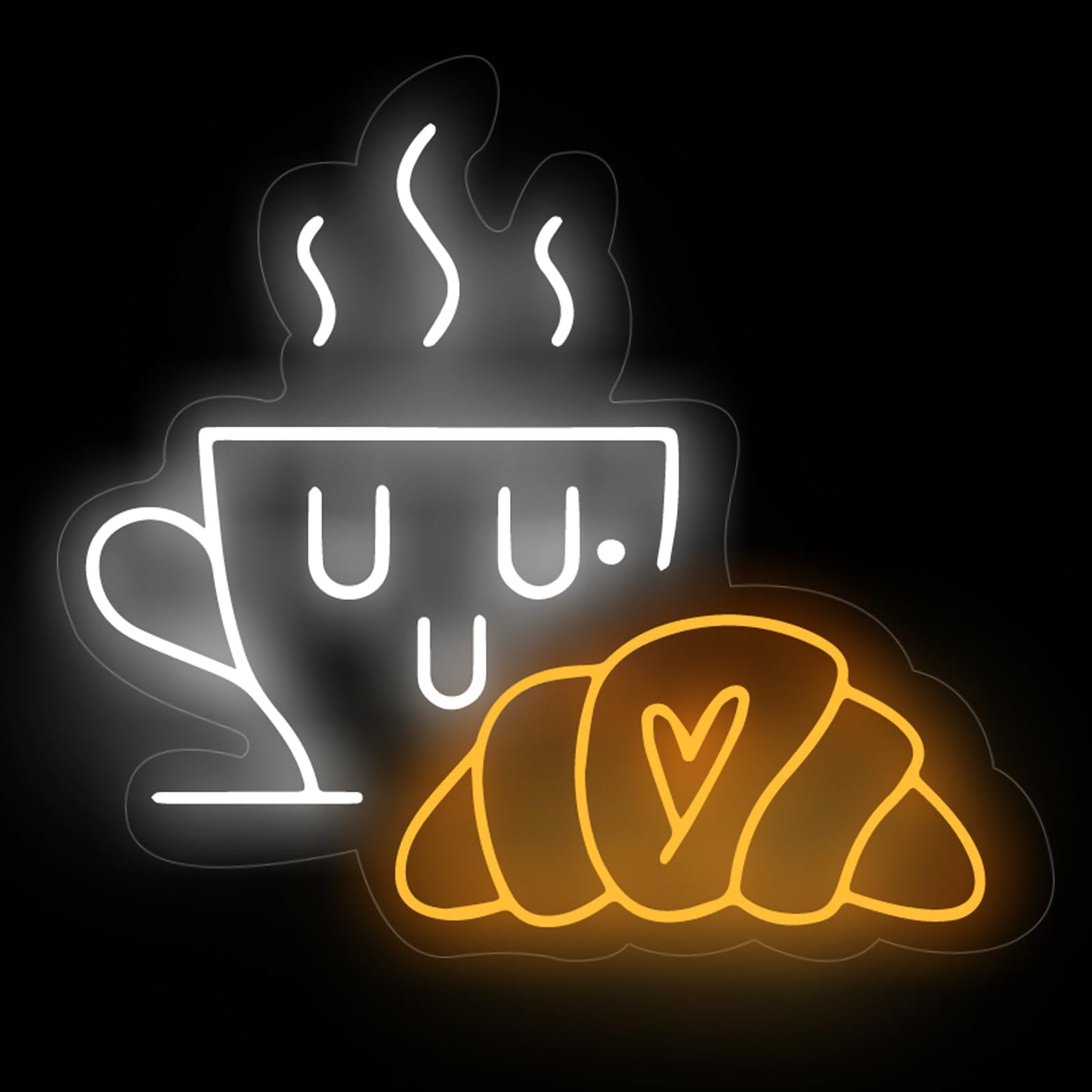 Coffee & Croissant LED Neon Sign,Bakery Shop Bakery Decoration Neon Light coffee Cup Home Bar Wall Decor Croissant Lover Gift For Family Party Bedroom Restaurant Bar Birthday