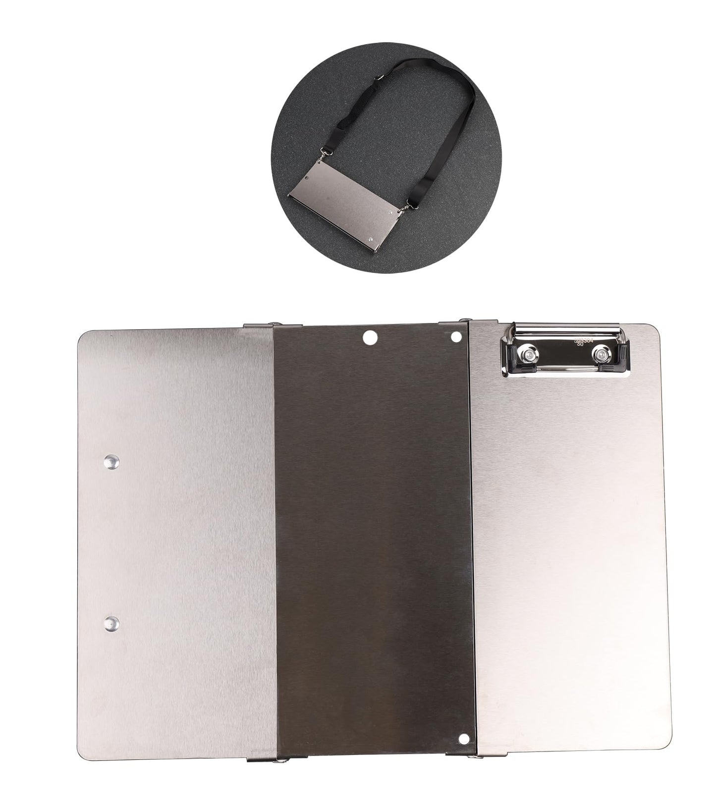 Foldable Stainless Steel Clipboard with Shoulder Strap - Adjustable Size, Portable & Durable for Work, School, Field (A4 to A5)