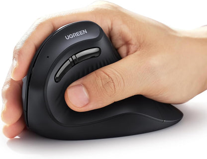 UGREEN Vertical Wireless (Bluetooth 5.0+2.4G) Ergonomic Mouse with 5 Buttons, 1000/1600/2000/4000 DPI, Prevention of Mouse Arm, Vertical Mouse Compatible with PC/Laptop/Tablet, Black