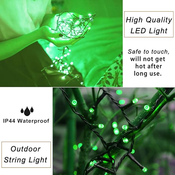 Pooqla Green String Lights Christmas Decoration, 200 LED 66 ft Indoor Outdoor String Lights, 8 Modes Twinkle Fairy Light for Yard Patio Wedding Party Christmas Xmas Tree Decoration
