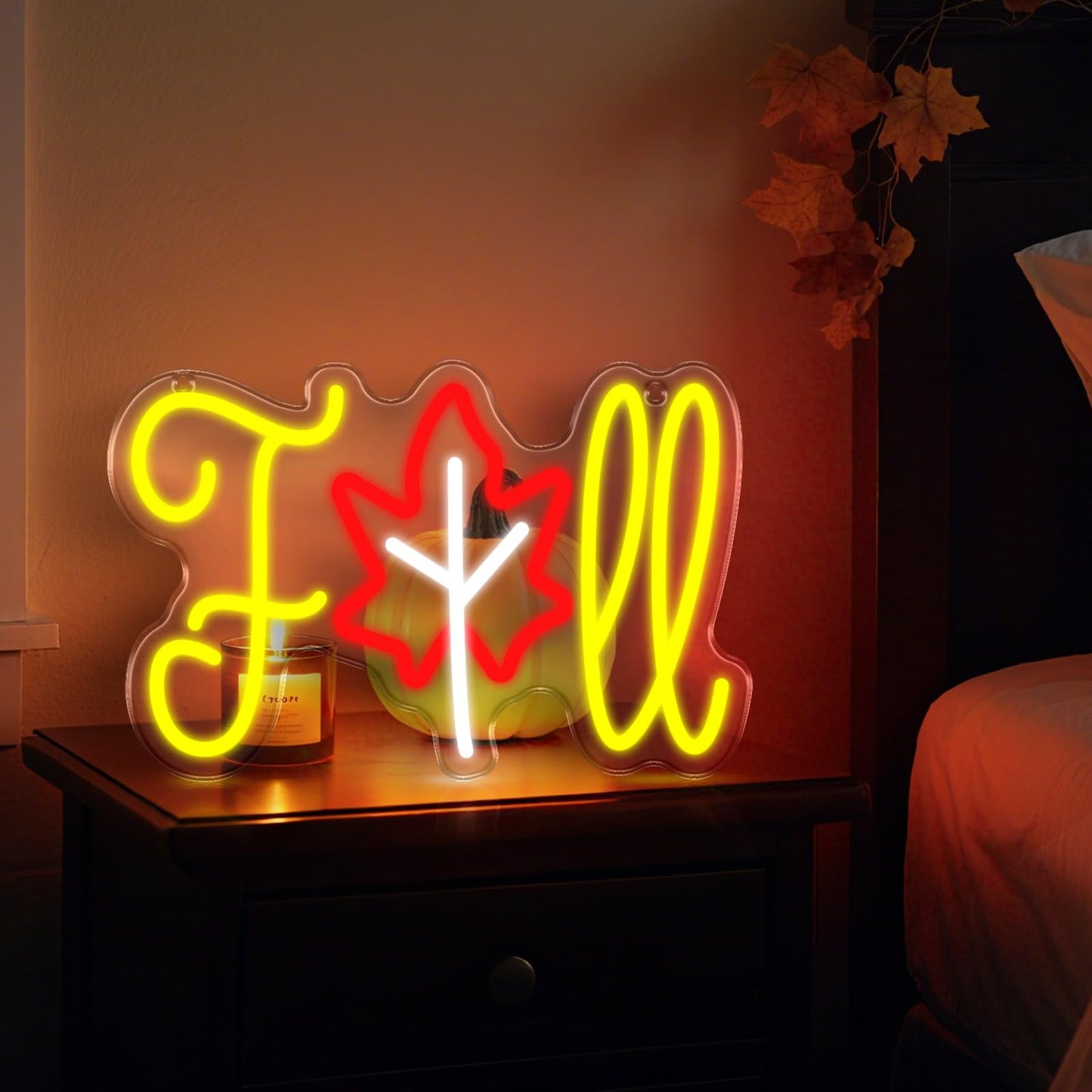 Fall Neon Sign Hello Fall Maple Neon Light for Wall Decor Thanksgiving LED Neon Sign Decorations for Autumn Room Bedroom Table Wall Decor Kids Holiday Gift USB Powered
