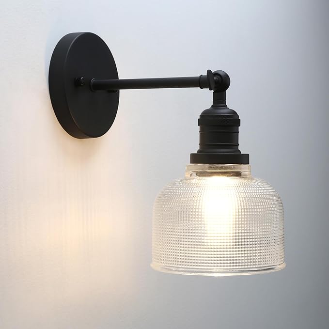 Pathson Vintage Wall Sconce Lamp with Clear Glass, Adjustable Hardwired Wall Vanity Light for Bathroom Living Room Farmhouse Bedside Lighting