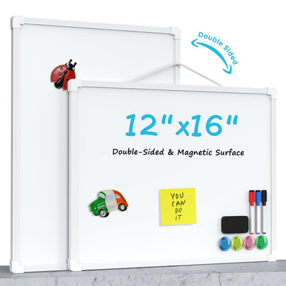 MaxGear Double-Sided Dry Erase Board for Wall, 16"x12" Hanging Whiteboard, Small Dry Erase White Board with 3 Markers&4 Magnets, Portable Whiteboard for Students - Planning, Drawing, Memo, to Do List