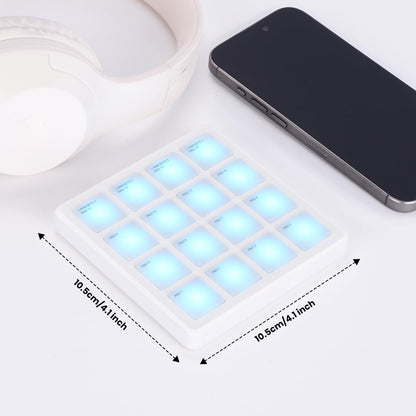 M-VAVE Wireless MIDI Controller Pads, 4.1 * 4.1 Inch, 0.28 LBS, Bluetooth Portable USB with 16 Drum, Note Repeat, Full Level Buttons, Rechargeable battery (White Pocket)