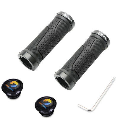 TOPCABIN Bike Handlebar Grips,Short Mini Bicycle Handlebar Grips Two-Color Rubber Bike Grips Fit Many Standard Bikes 2PCS 90MM Length (Aluminum Double Lock(Black90mm))