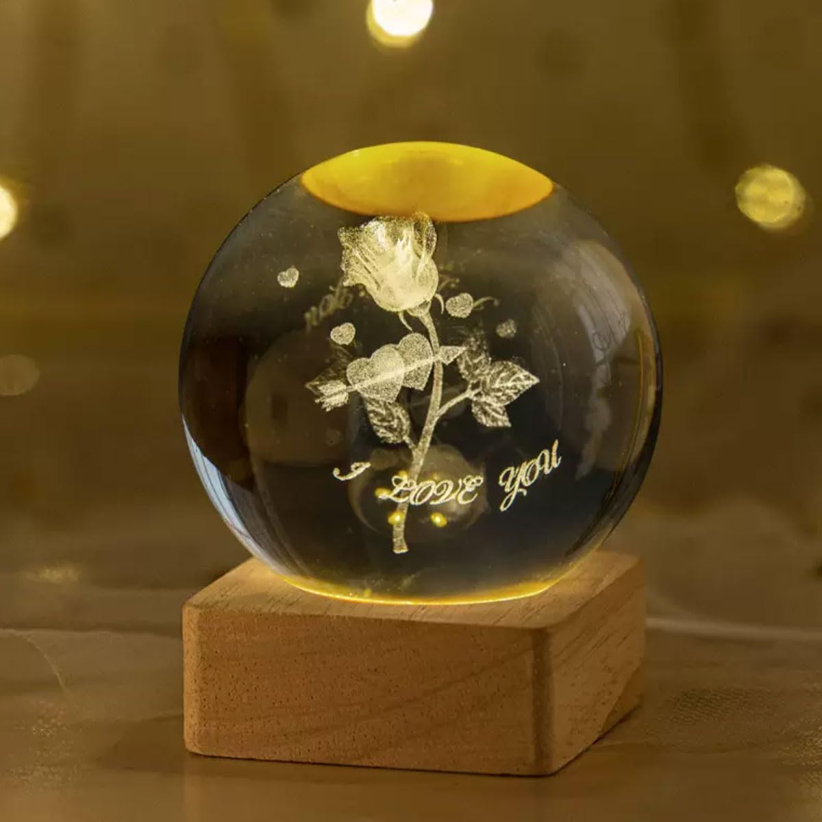 yingpei.KJ 3.14-inch 3D Animal Creative Crystal Ball for Girlfriend, Wife, Mother, Couple, Children Christmas Gift Crystal Glass Ball Base Lighting (Rose)