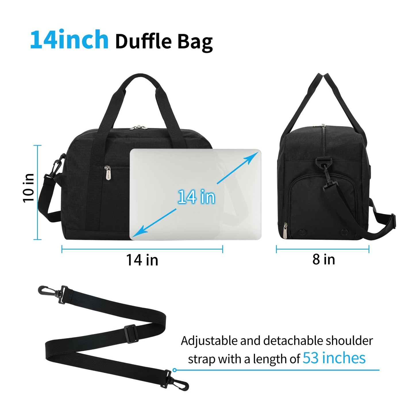Apenze Small Gym Bag 14 inch lightweight Carry On Mini Duffel Bag with Shoe Compartment for Travel Sport - Black