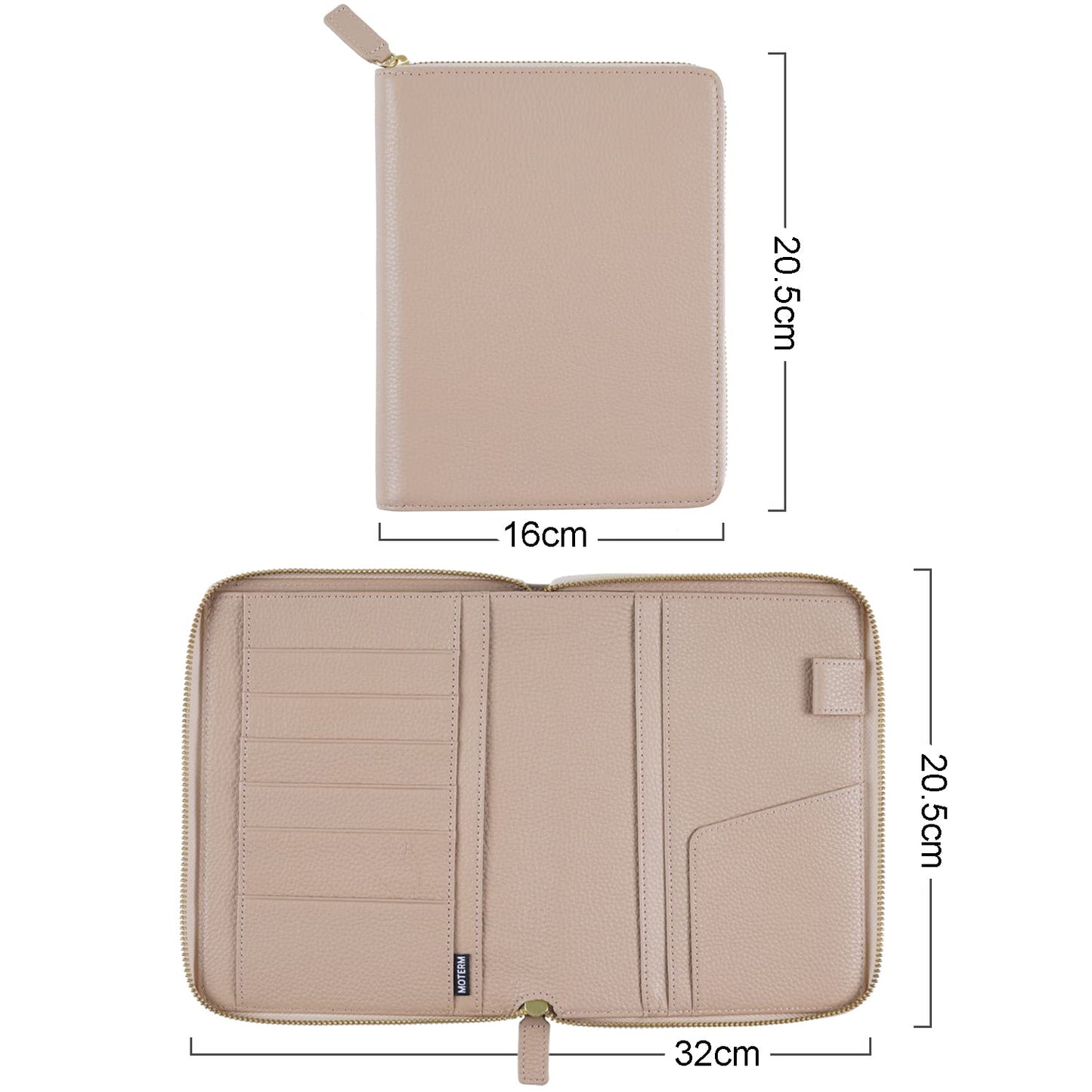 Moterm Zippered Leather Cover for Stalogy B6 Planners (Pebbled-Taupe)