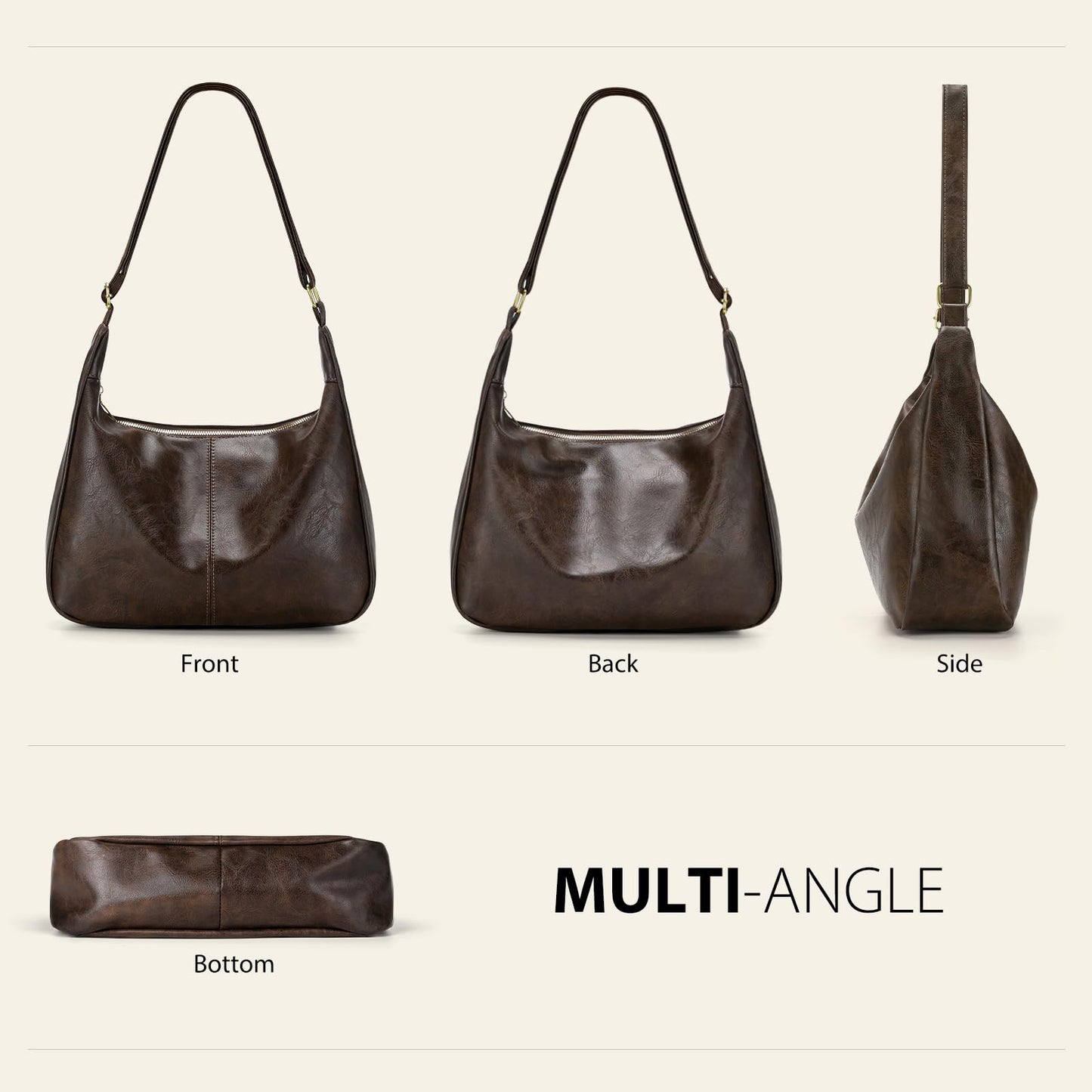 Sightor Hobo Bags for Women Leather Slouchy Bag Ultra Soft Vegan Purse Vintage Shoulder Bag Trendy Everyday Handbag (Coffee)