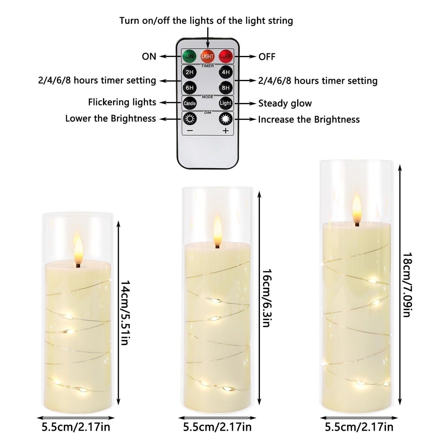 Grcdoyvl 24-Piece Ivory Flameless LED Candles with Remote, Embedded Fairy Lights for Christmas Decor. Battery-Powered with Timer, Safe & Elegant for Cozy Romantic Home, Wedding, Party.