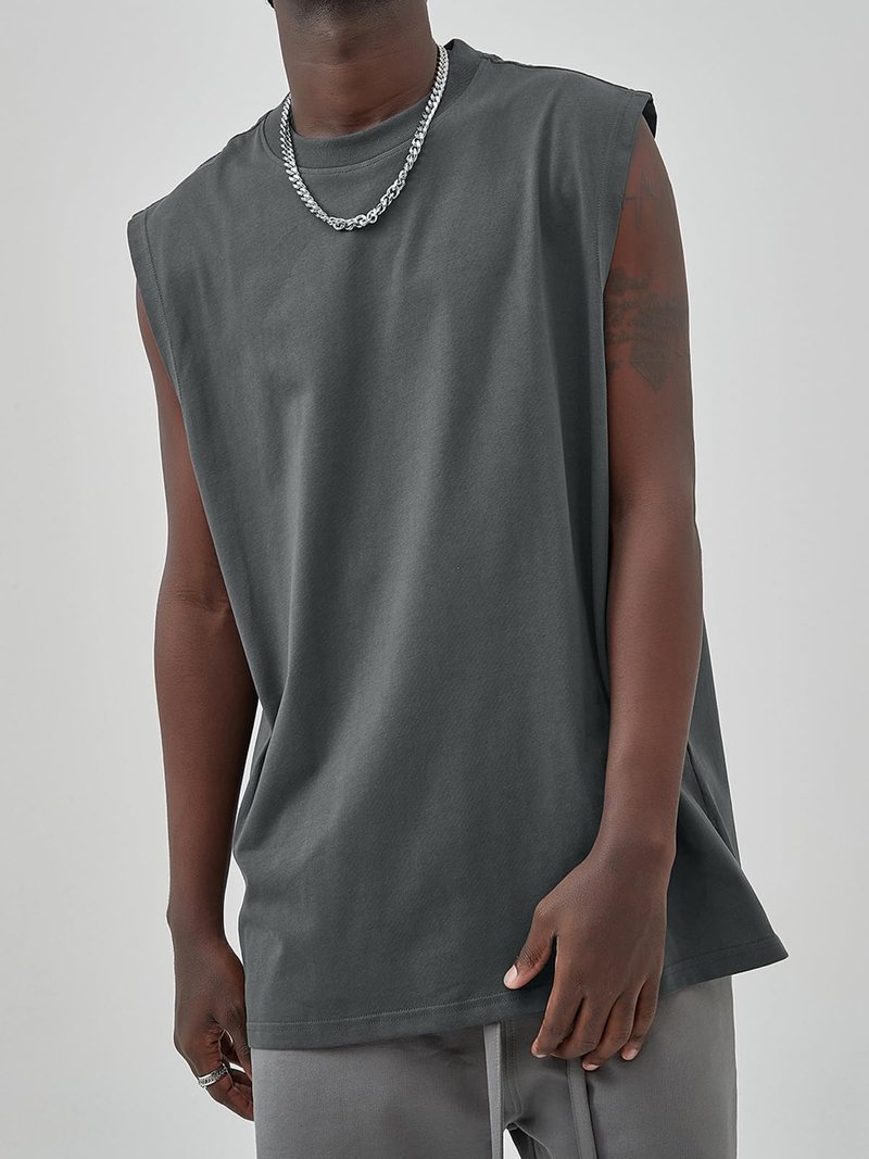 Mens Workout Tank Tops Sleeveless Tee Shirts Men Muscle Shirt Gym Cotton T Shirts Running Beach Loose Fit Tee（XZG,GY,XL A-Grey