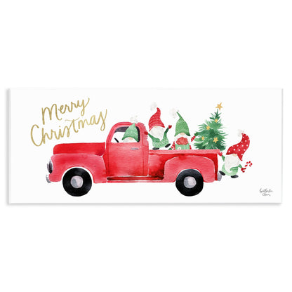 Stupell Industries 'Christmas Gnomes Driving Red Truck Decorated Tree', Wall Plaque Art, 17 x 7 Inches, Easy to Hang and Sturdy, Made in USA, by Heather Lee Chan