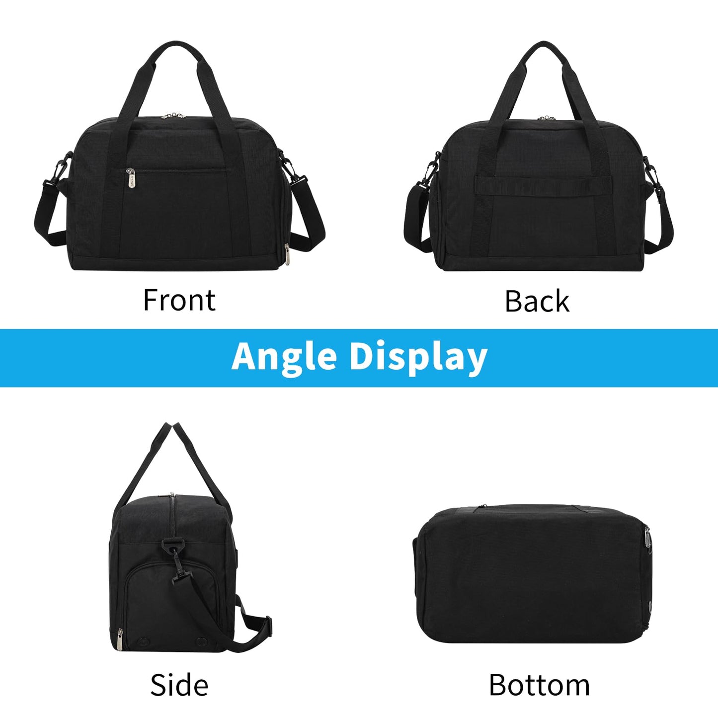 Apenze Small Gym Bag 14 inch lightweight Carry On Mini Duffel Bag with Shoe Compartment for Travel Sport - Black