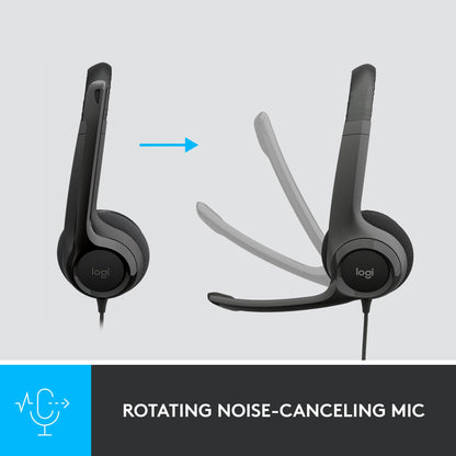 Logitech H390 Wired Headset for PC/Laptop, Stereo Headphones with Noise Cancelling Microphone, USB-A, in-Line Controls, Works with Chromebook - Black