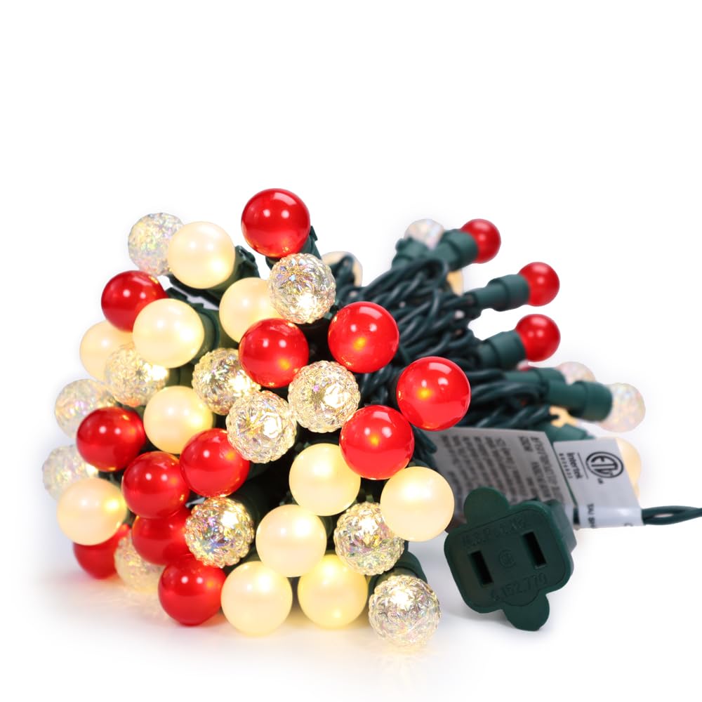 novrose Red and White Christmas Lights Outdoor G15 Pearlized Glass 70 LED 19FT Mini Globe String Lights for Christmas Tree Indoor Outdoor Decor,ETL Certified