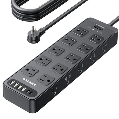 Solidock 20AC Power Strip with USB Ports, Heavy Duty Surge Protector Power Strip 15 Amp, 6Ft Extension Cord with Multiple Outlets