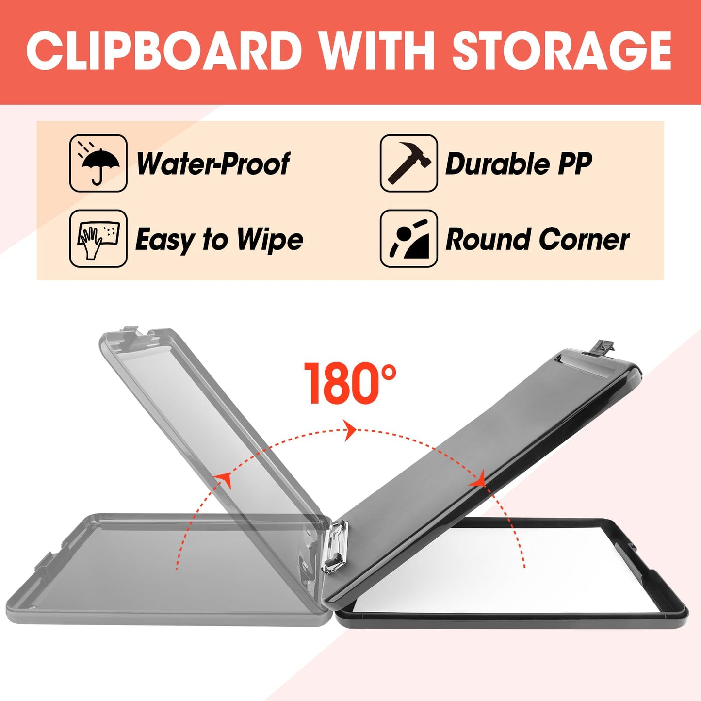 6 Pack Clipboard with Storage, High Capacity Storage Clipboard 8.5 x 11 with Pen Holder, Letter / A4 Size, Inner Plastic Folder Attached for Teacher Office Home, Size 13.4 x 9.4 x 0.9 in