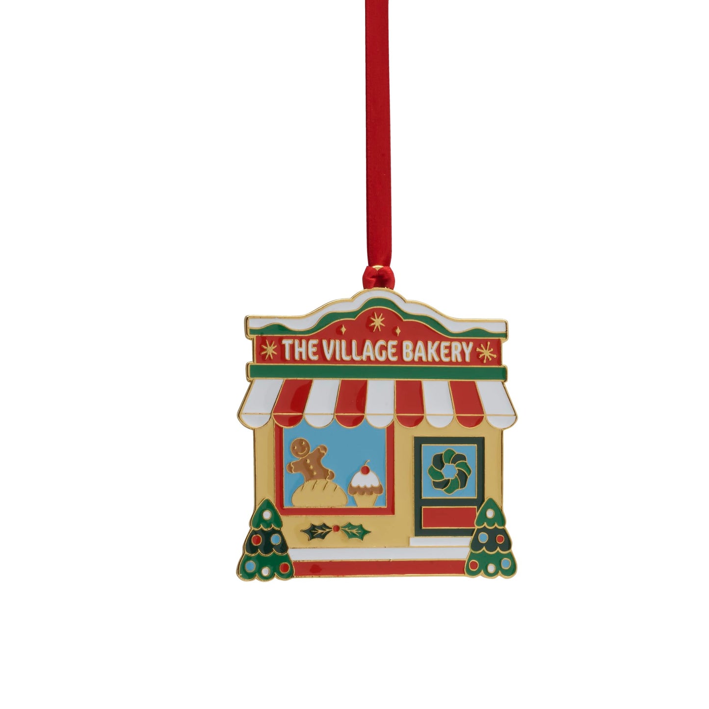 Wallace 2025 Gold-Plated Enamel Christmas Village Bakery Ornament - 2nd Edition Annual Collectible Series - 24K Gold Back, Dated, Gift Box and Velvet Pouch Included