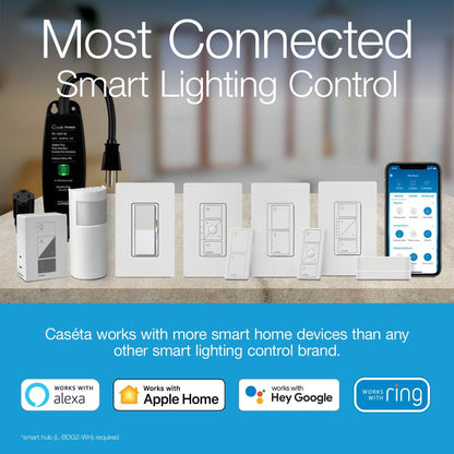 Lutron Caseta Plug-In Smart Lamp Dimmer Switch (Lutron Hub Required), Smart Light Switch Dimmer for Floor & Table Lamps, LED Lights, White (PD-3PCL-WH)