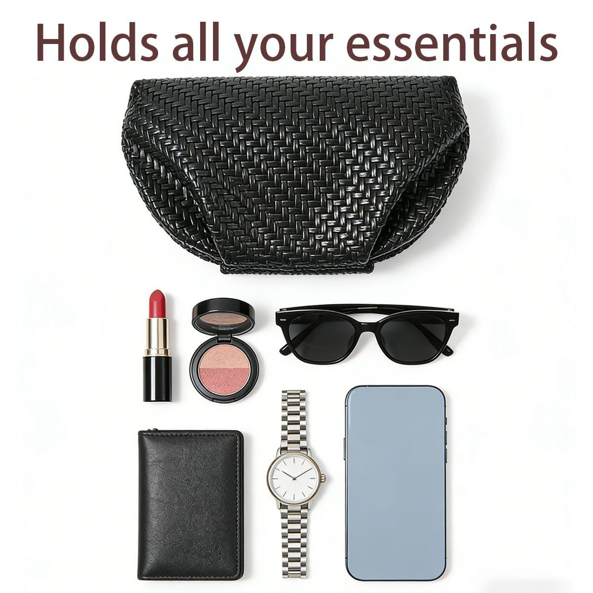 Aritenation Woven Clutch Purses for Women Evening Bag Elegant Ruched Dumpling Clutch PU Leather for Party Wedding